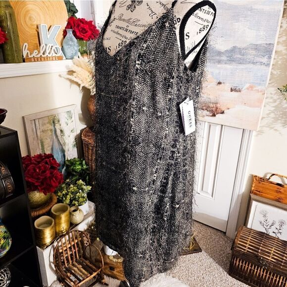 New Guess Fuzzy Goldie Sexy A- Line Slip Dress. - Picture 7 of 15